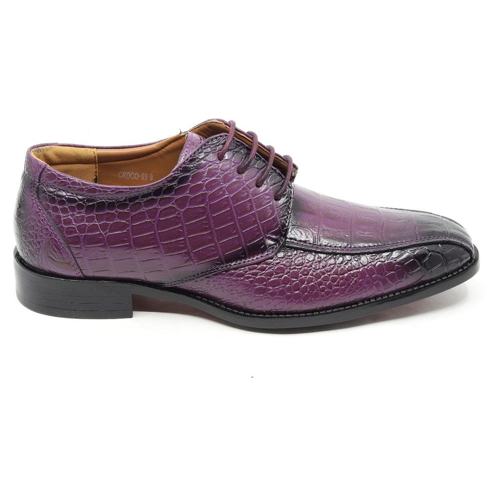 Purple Men's Alligator Crocodile Print Oxford Fashion Lace Up Dress Shoe - Picture 2 of 5